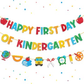 Hekocap First Day of Kindergarten Decorations, Pre-Strung Happy First Day of Kindergarten Banner for Home, Classroom (3pcs)