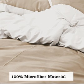 Ev Dekor Single Duvet Cover Set – Reversible Brushed Microfiber Bedding- Plain Dye Quilt Cover with Pillowcase - Mink/Cream