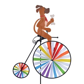 High Wheel Bike Spinner Dog – Charming Canine Design, Weather-Resistant Outdoor Decor, Durable & Lightweight for Patios, Yards, and Gardens - Eye-Catching Wind Spinner with Rotating Wheels