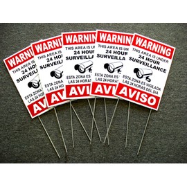 Harrington Signs 5 Security Video Surveillance Warning  24Hr  Signs 8x12 Spanish English w/Stakes