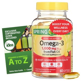 Omega-3 Fish Oil 1000mg Softgels – High EPA & DHA for Heart, Brain & Wellness Support – Lemon Flavor – 60 Count + Bonus Better Idea Guide Included