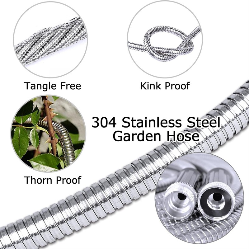 findmall 25 Ft Garden Hose with Nozzle, 304 Stainless Steel