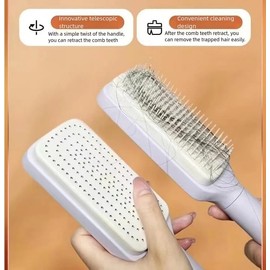 Fokmuaex 1pcs Self-Cleaning Retractable Bristle Hair Brush for Women with Long Thick Hair - Purple | Detangle & Massage Scalp, Easy Maintenance