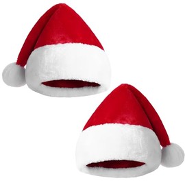 PTJJXA 2 Pcs Christmas Santa Hats Adult Kids, Thicken Unisex New Year Plush Hat, 2 Layers, Traditional Costume Hat for Christmas Party Women Men, Red Xmas Classic Cap for Christmas Holiday (Set B, S)