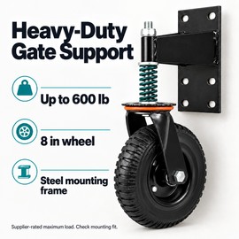 8 Inch Spring Loaded Heavy Duty Gate Wheel, 600 lb Capacity 360° Swivel Caster for Wood and Metal Gates
