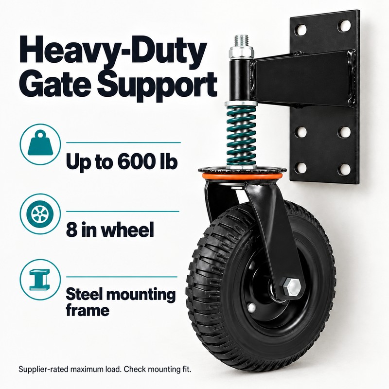 8 Inch Spring Loaded Heavy Duty Gate Wheel, 600 lb