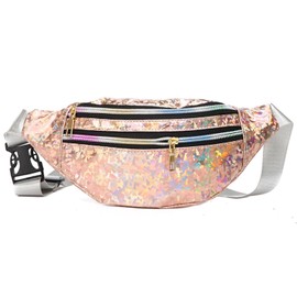 Wzenclave Holographic Fanny Pack for Women Ladies Shoulder Bags Belt Bag Sling Bag for Women Adjustable Belt Multi-Pockets Sport Casual Waist Pack for Travel Hiking Party Sports Running Daily Use