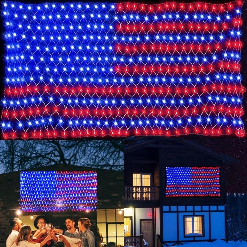 PUHONG (New) American Flag Lights, 420 LED USA Flag Net
