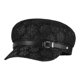 Meyaus Women Summer Autumn Spring Belt Buckle Thin Lace Newsboy Cap Visor Flat Top Painter Hat Black