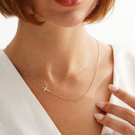 VIROMY Cross Necklace for Women Cute CZ Diamond Cross Choker Sideways Cross Necklace Dainty Cross Pendant Necklaces Simple Minimalist Everyday Jewelry Gifts