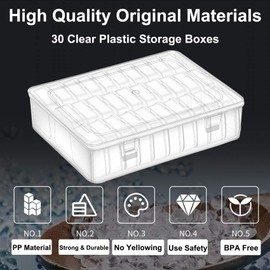 Bead Organizer, 30Pcs Small Clear Plastic Bead Storage Containers with Label, 1 Large Craft Storage Case with Hinged Lid, Storage Box for Jewelry Making Diamond Art DIY Bracelet Seed Screw Mini Parts