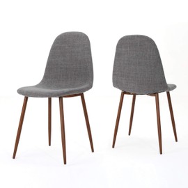 Christopher Knight Home 301730 Raina Mid-Century Modern Fabric Dining Chairs with Wood Finished Metal Legs, 2-Pcs Set, Light Grey / Dark Brown
