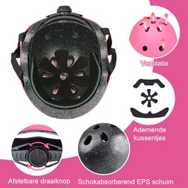 NICEWAT Children's Knee Pads Set with Helmet, Knee Pads Children 7-in-1 Set, Children's Helmet 3-7 Years, Skateboard Helmet Children for Skateboarding, Cycling, Rollerblading (Pink)