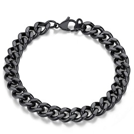 FindChic Black Chunky Chains for Men Stainless Steel Heavy Duty Wrist Link Curb Chains Bracelets for Boys 9MM Width 8.3'' Length