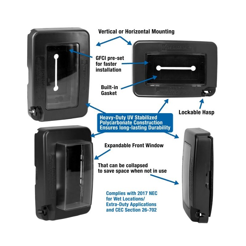 Intermatic WP7000BL Low-Profile Extra-Duty Weatherproof 1-Gang Cover, Black - Expandable