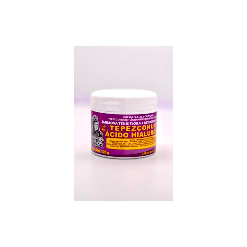 Tepezcohuite con Ácido Hialurónico, Crema Facial y Corporal, 120g, Fórmula