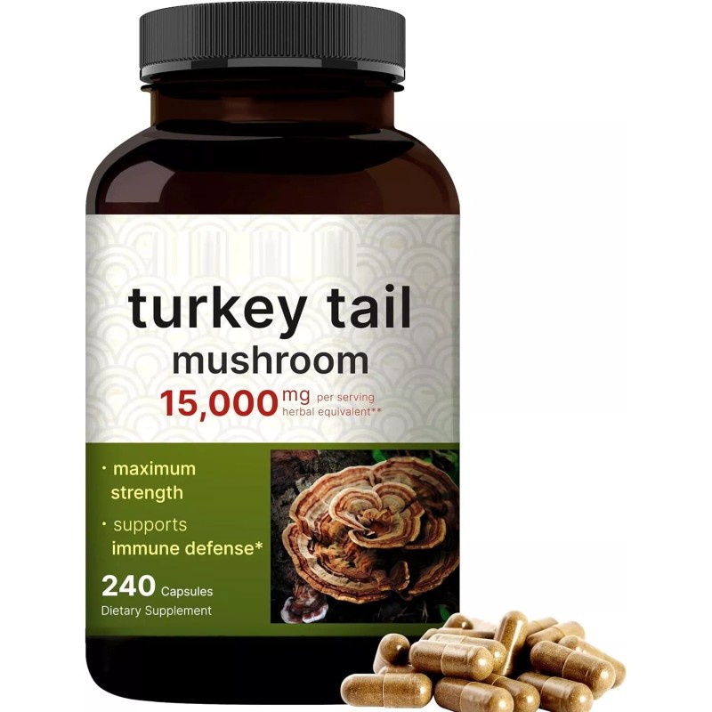 Bell Turkey Tail Mushroom 15000mg 240 Caps Non-GMO/No Preservatives/No Gluten/Natural