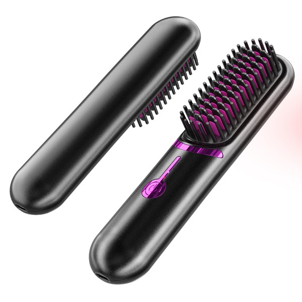 Cordless Hair Straightener Brush-Portable Straightening Comb, 5200mAh Batt, Plasma Tech,