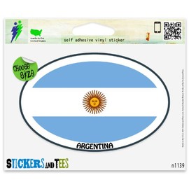 Argentina Flag Oval Vinyl Car Bumper Window Sticker 3" x 2"