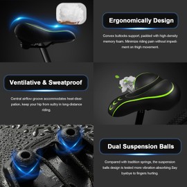 Xmifer Oversized Bike Seat, Comfortable Bike Seat - Universal Replacement Bicycle Saddle - Waterproof Leather Bicycle Seat with Extra Padded Memory Foam - Bicycle Seat for Men/Women (Green)