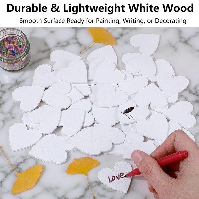 YKEBVPW 100PCS Wooden Hearts for Wedding Guest Book Small White