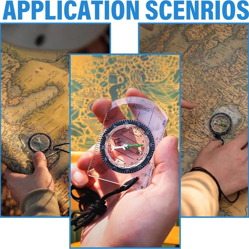 2pcs Waterproof Navigation Compass with Adjustable Lanyard, Multifunctional Map Ruler,