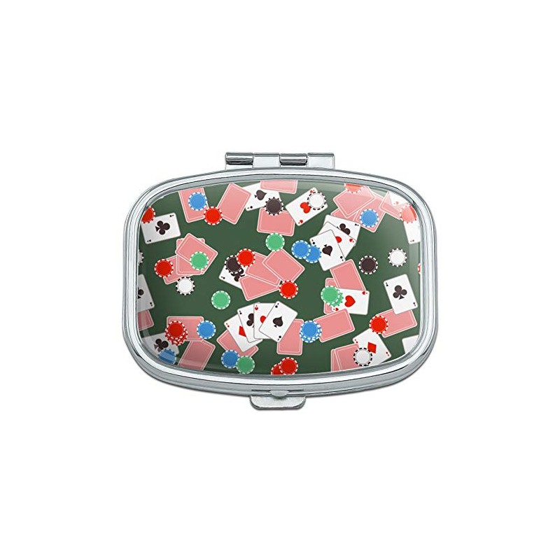 Poker Chips and Ace Cards Pattern Rectangle Pill Case Trinket