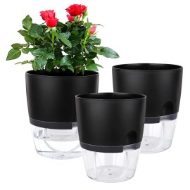 Vanavazon 6 Inch Self Watering Planter Pots for Indoor Plants 3 Pack African Violet Pots