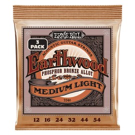 Ernie Ball Earthwood Medium Light Phosphor Bronze Acoustic Guitar Strings 3 Pack, 12-54