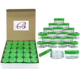 Beauticom (Quantity: 100 Pieces) 5G/5ML Round Clear Jars with GREEN Lids for Scrubs, Oils, Toner, Salves, Creams, Lotions, Makeup Samples, Lip Balms