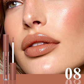 FeiCuiYun 2Pcs Brown Nourishing Lip plumper Gloss, Long Wear Hydration Mini Liquid Lipstick Makeup, Moisturizing High Shine Lip Glow Oil Fresh Lightweight Glossy Plumping Lip Gloss for Women (08+12)