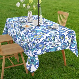 Vaukki Outdoor Picnic Fitted Tablecloth with a Hole and Zipper, Waterproof Patio Table Cloth, Wipe Clean Rectangle Table Cloth for Patio, Picnic, Camping, Dinner (Paisley, 60 x 84 Inch)