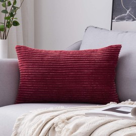 MIULEE Corduroy Soft Soild Christmas Decorative Square Throw Pillow Cover Cushion Cases Pillow Cases for Couch Sofa Bedroom Car 12 x 20 Inch 30 x 50cm Burgundy