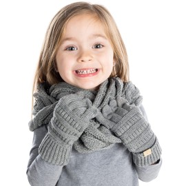 Funky Junque Kids Girls Toddler Soft Knit Scarf and Gloves Set, Warm Winter Wear, Heather Grey