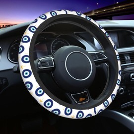 Blue Evil Eyes Magic Moon Steering Wheel Cover Car Accessories Cute for Women Girls Girly Universal 15 Inch Neoprene Auto Interior Decor Anti Slip Car Truck Protector