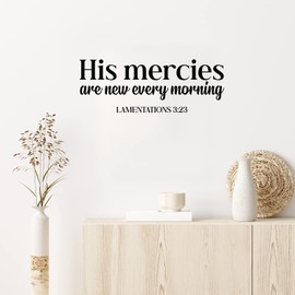 Aurabeam Vinyl Wall Art Decal - His Mercies are New Every Morning - 9.2" x 25" - Trendy Inspirational Spiritual Quote Sticker for Home Office Living Room Bedroom Decor