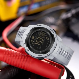 findtime Step Counter Fitness Tracker Watches for Men, Men's Digital Sports Watch IP68 Waterproof with Pedometer Calorie Dual Time Countdown Stopwatch, Tactical Military Outdoor Survival Hiking Grey