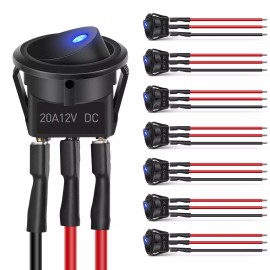 Nilight 8PCS 12V 20A Round Blue Toggle LED Rocker Switch On-Off Control SPST - 8Pcs Universal Switch