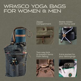 WRASCO Yoga Mat Bag for Women & Men | Large Canvas Yoga Bag and Carrier Fits All Your Stuff | Yoga Backpack, Yoga Mat Carrier, Yoga Gift for Women (Dark Green 2.0)