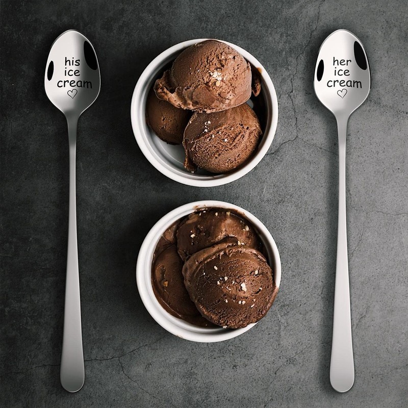 Vinsani 2 Pieces Ice Cream Engraved Spoons His & Hers