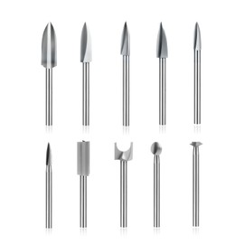 Wood Carving Bits Set Compatible with Dremel, 10Pcs Different Engraving Drill Accessories Bit Wood Grinding Woodworking Tool for DIY Carving Drilling Micro Sculpture- 1/8” (3 mm) Shank