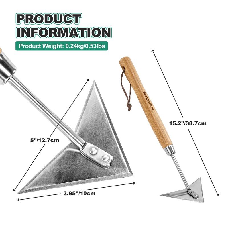Berry&Bird Triangle Hand Hoe, 15.2'' Winged Weeder Garden Hoes with