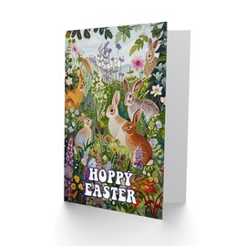 Artery8 Easter Card Hoppy Cute Bunny Rabbits in Flower Meadow For Her Gran Sister Niece Daughter Wife Woman Greeting Card