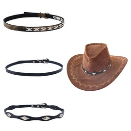 SUPERFINDINGS 3 Style Cowboy Hat Bands Western Hats Belt Imitation Leather Hat Bands Hats Accessories for Women Men Cowboy Panama Native Style Hatbands Brown