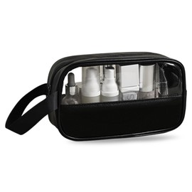 Transparent Toiletry Bag, Waterproof Hand Toiletry Bag with Large Capacity, Make Up Bag with Zips for Business Trips, Holidays, black