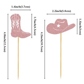24 PCS Cowboy Cupcake Toppers Glitter Cowgirl Hats Boots Cupcake Picks Western Theme Party Decorations for Cowgirl My First Rodeo Theme Baby Shower Birthday Girls Party Decorations Supplies Rose Gold