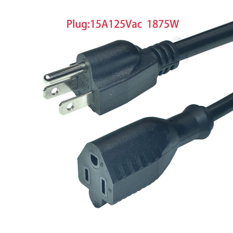 Black 3 Prong Extension Cord with Waterproof Switch，14AWG Heavy Duty