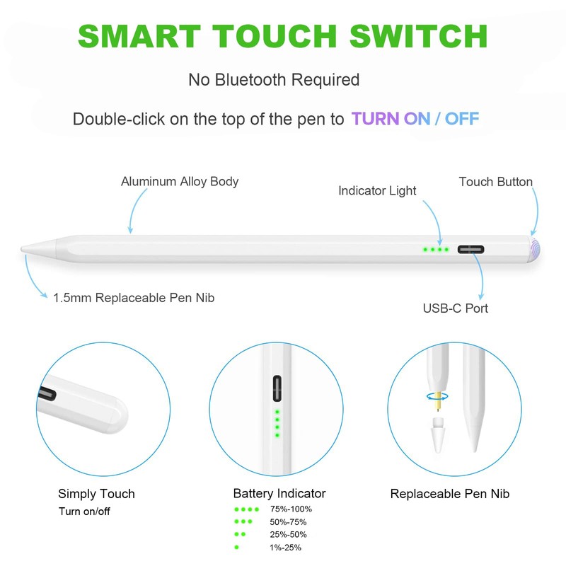 Stylus Pen for 2018-2023 with Palm Rejection, Magnetic Stylus Pen,