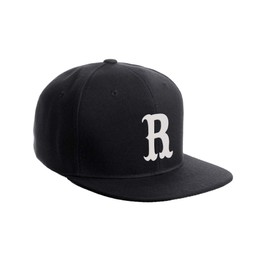 Daxton Classic Snapback Flat Bill Visor Vintage Custom Number Letter Hat Cap, Black Hat, Letter R