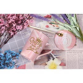 March Birthday Gifts for Women, Queens Are Born In March Mug, March Birthday Gifts, Birthday Gifts Ideas for Women Friends Wife Sister 14 Ounce